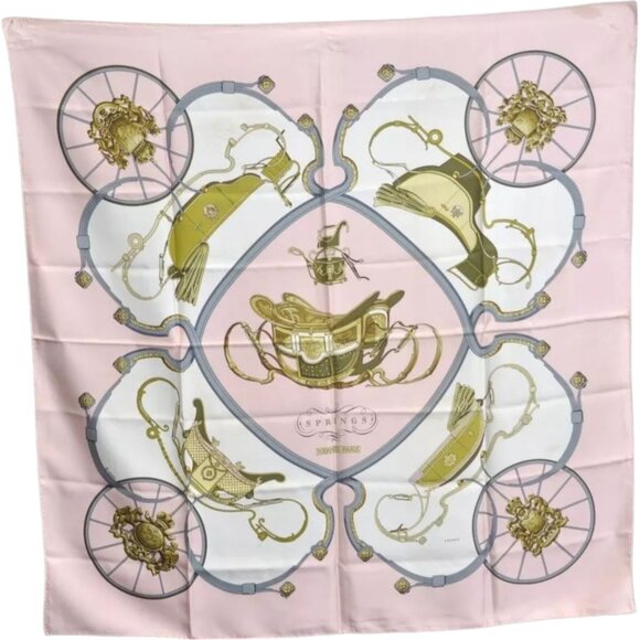 129190AR (S2) Hermes Scarf 90 "Springs" Pink Silk - Picture 1 of 15